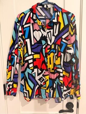 Big Dart Colorblock Geometric Abstract Button-Down Shirt 100 Viscose PTP 23